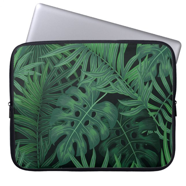 Tropical Night Green: Exotic Plant Pattern Laptop Sleeve (Front)