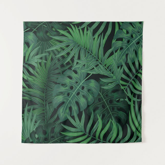 Tropical night green seamless pattern tapestry (Front)