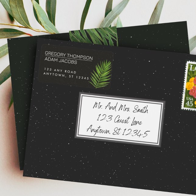 Tropical Night Modern Minimalist Wedding Address Label (Creator Uploaded)