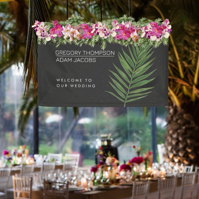 Tropical Night Modern Minimalist Wedding Welcome Banner (Creator Uploaded)
