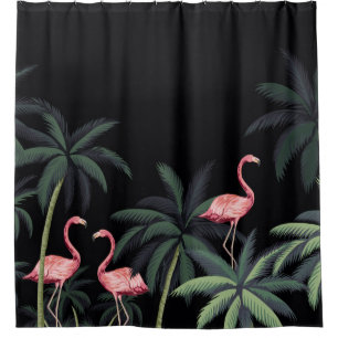 Tropical night vintage wild birds flamingo, palm t