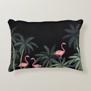 Tropical night vintage wild birds flamingo, palm t accent pillow
