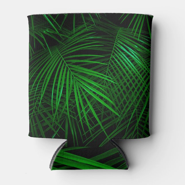 Tropical Night Vivid Green Jungle Can Cooler (Front)