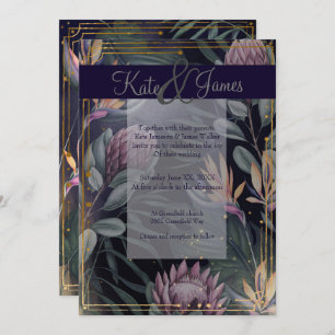 Tropical Nights Navy and Gold Wedding Invitation
