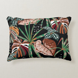 Tropical Noir: Dark Exotic Forest Pattern Accent Pillow