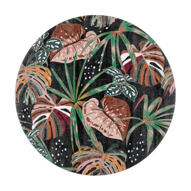 Tropical Noir: Dark Exotic Forest Pattern Cutting Board (Front)