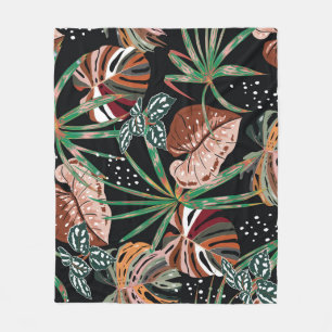 Tropical Noir: Dark Exotic Forest Pattern Fleece Blanket