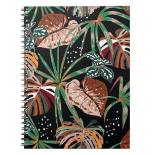 Tropical Noir: Dark Exotic Forest Pattern Notebook