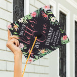 Tropical 'Now Hotter By One Degree' Graduate Graduation Cap Topper<br><div class="desc">A trendy girly graduation cap topper featuring a black background with tropical flowers and watercolor botanical greenery,  the funny quote 'Now Hotter by One Degree' (the number of degrees can be cutsomized. Simply personalize the template by adding name and class year.</div>