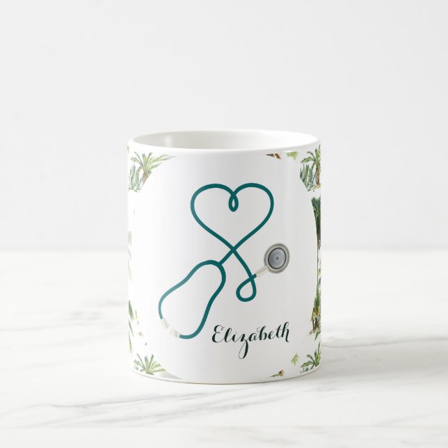 Tropical Nurse Practitioner Medical Monogrammed Coffee Mug (Center)