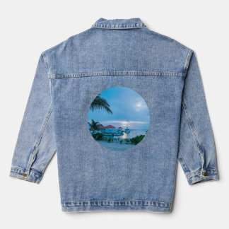 Tropical Oasis Denim Jacket: Palm Trees & Resort  Denim Jacket