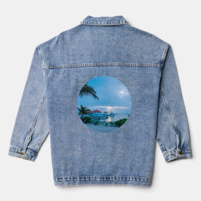 Tropical Oasis Denim Jacket: Palm Trees & Resort  Denim Jacket (Back)
