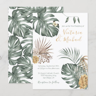 Tropical Oasis Modern Palm leaf Wedding Invitation
