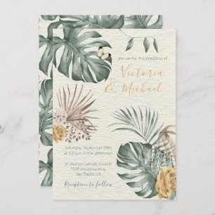 Tropical Oasis Modern Palm leaf Wedding Invitation