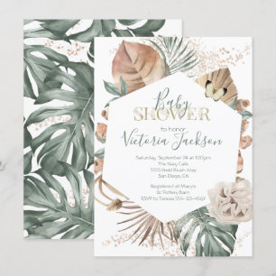 Tropical Oasis Palm Leaf Gold Baby Shower Invitation