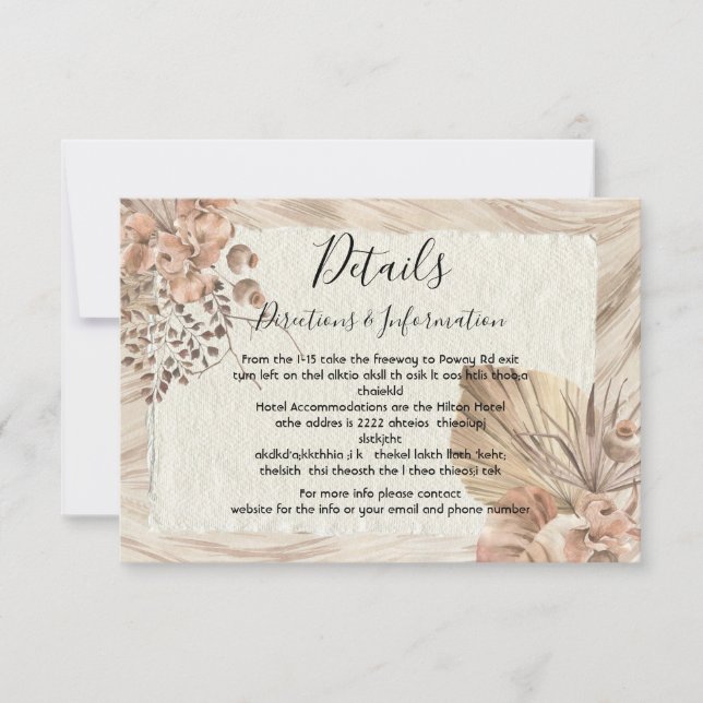 Tropical Oasis Palm Wedding Details and info card (Front)
