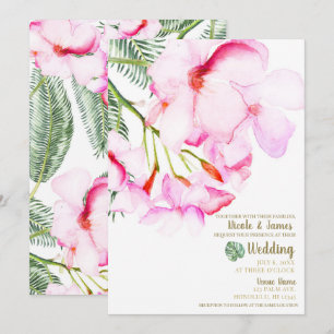Tropical Oasis Pink Green Hawaiian Floral Wedding Invitation
