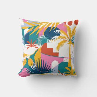 Tropical Oasis with Geometric Elements Throw Pillow