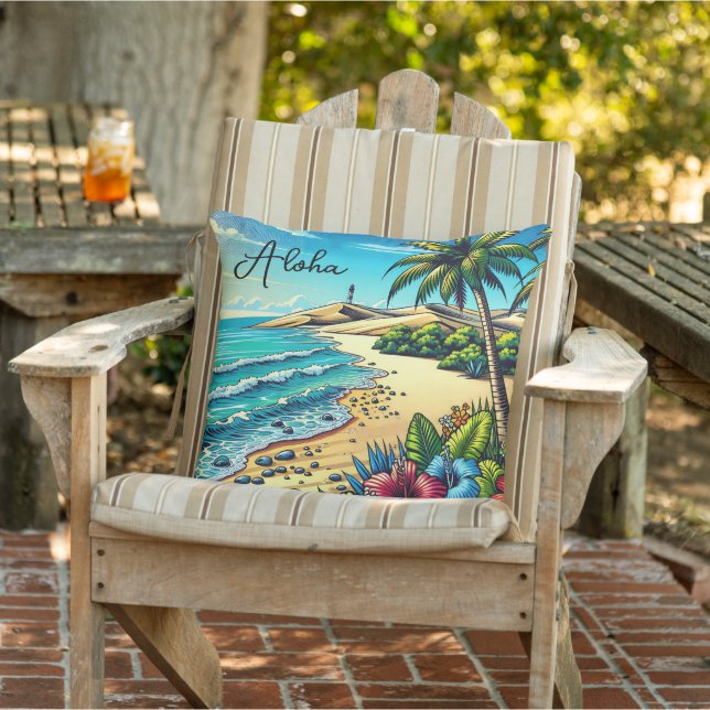 Tropical Ocean Aloha Vacation  Outdoor Pillow (Chair)