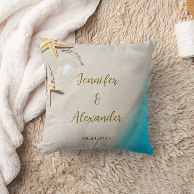 Tropical ocean beach bride groom wedding throw pillow (Blanket)