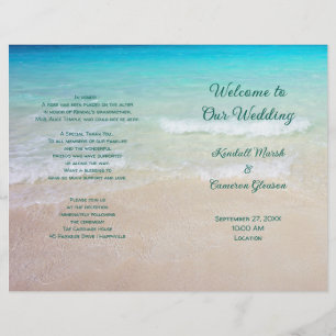 Tropical Ocean Beach Folded Wedding Program