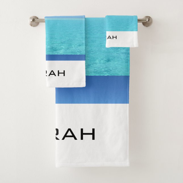 Tropical Ocean Beach Monogram Bathroom Bath Towel Set (Insitu)