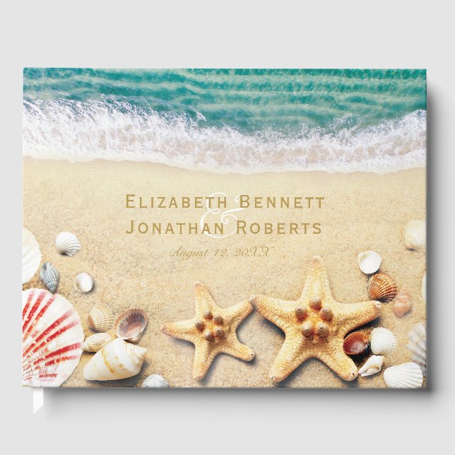 Tropical Ocean Beach Starfish Shells Wedding Guest Book (Front)