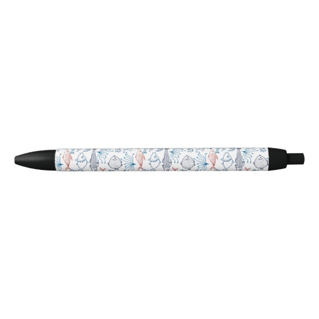 Tropical Ocean Fun Fish Underwater  Black Ink Pen (Front)