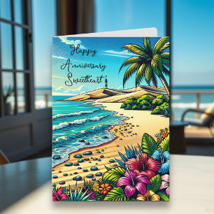Tropical Ocean Happy Anniversary Personalized Card