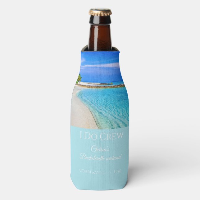 Tropical Ocean I Do Crew Destination Beach Party  Bottle Cooler (Bottle Front)