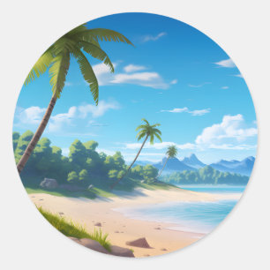 Tropical Ocean Island Sandy Beach Shore Classic Round Sticker