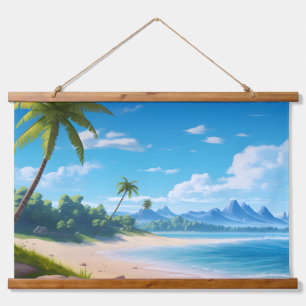 Tropical Ocean Island Sandy Beach Shore Hanging Tapestry