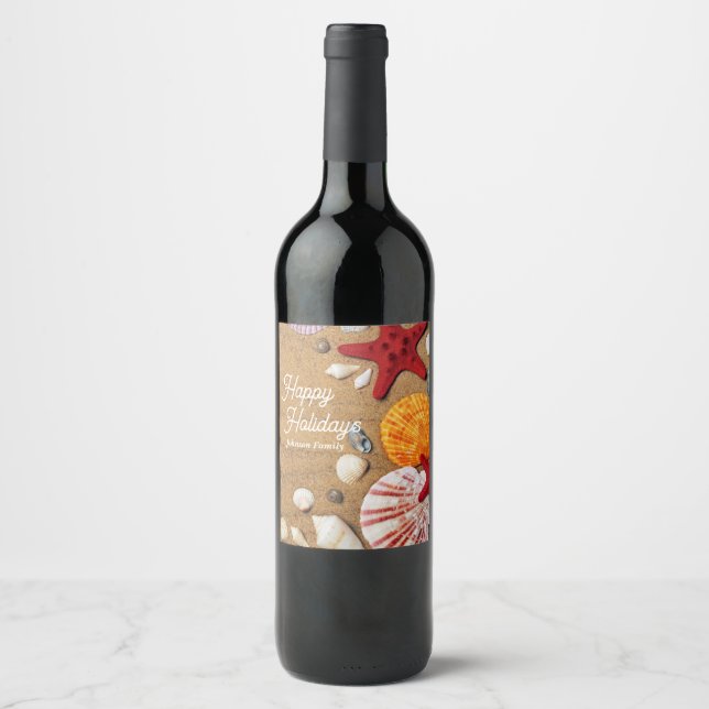 Tropical ocean nautical coastal summer vacation  wine label (Front)