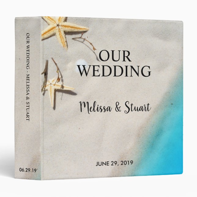 Tropical ocean sand starfish summer beach wedding binder (Front/Spine)