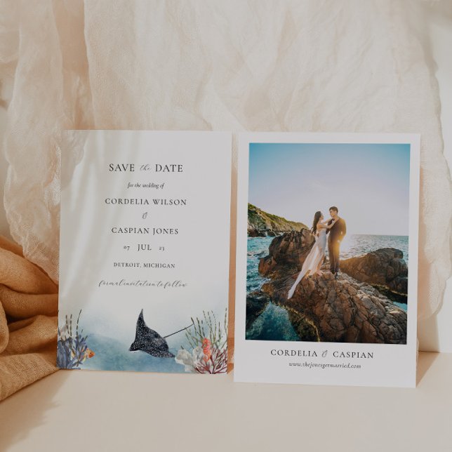 Tropical Ocean Save the Date Watercolor Invitation (Creator Uploaded)