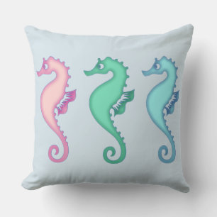 Tropical Ocean Seahorse Trio Outdoor Pillow