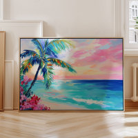 Tropical Ocean Sunset Art, Palm Tree