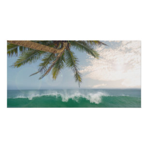 Tropical Ocean Wave and Coconut Palm Tree Poster