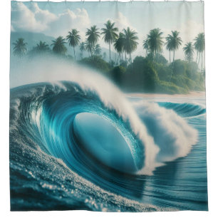Tropical Ocean Wave Crescendo Palm Trees Scenery