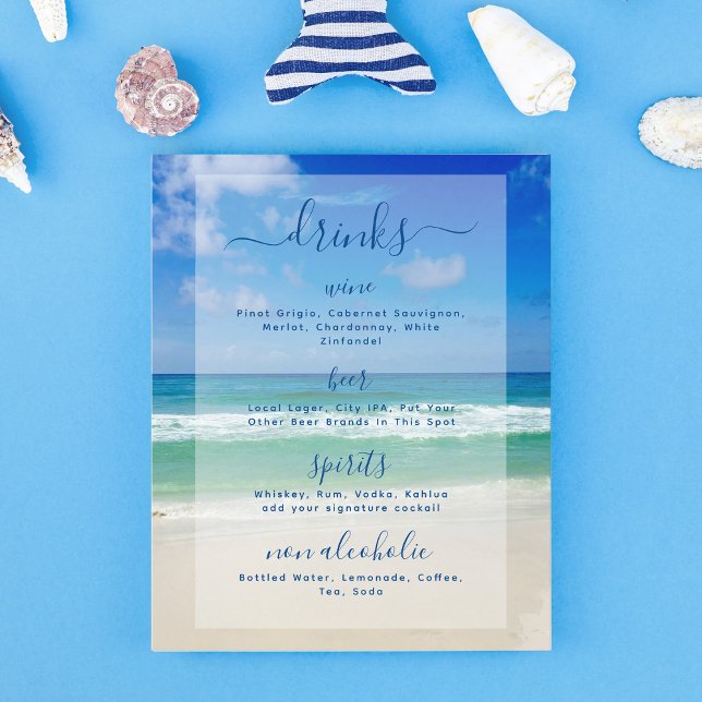 Tropical Ocean Waves Photo Beach Bar Drinks Menu (Creator Uploaded)