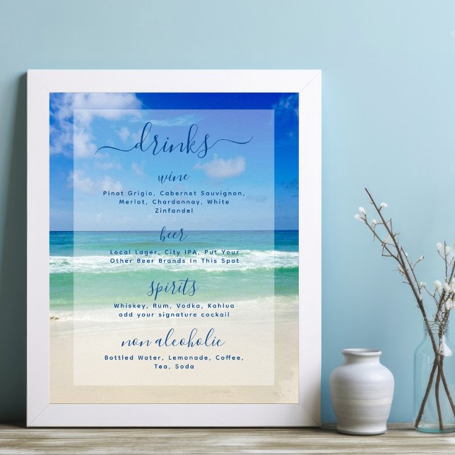 Tropical Ocean Waves Photo Beach Bar Drinks Menu Poster (Creator Uploaded)