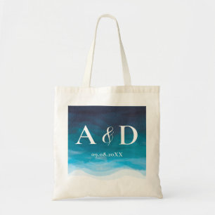 Tropical Ocean Waves Wedding Welcome Bag, Initials Tote Bag