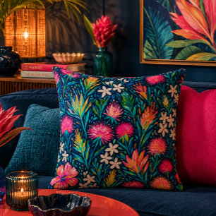 tropical ohia lehua and plumeria throw pillow