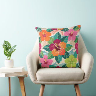 Tropical Okinawa Bingata Inspiration Throw Pillow