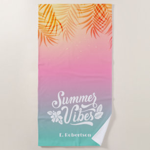 Tropical Ombre Summer Vibes Monogram Beach Towel