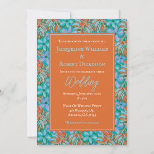 Tropical Orange and Blue Floral Wedding Invitation