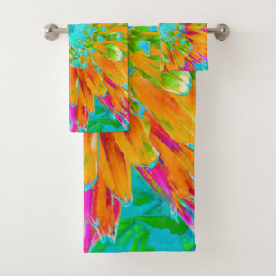 Tropical Orange and Hot Pink Decorative Dahlia Bath Towel Set