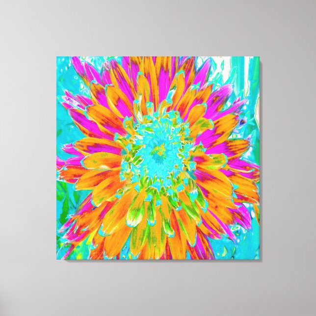 Tropical Orange and Hot Pink Decorative Dahlia Canvas Print (Front)