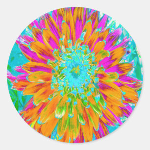 Tropical Orange and Hot Pink Decorative Dahlia Classic Round Sticker