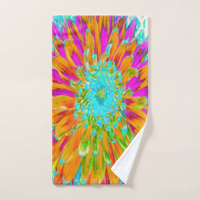 Tropical Orange and Hot Pink Decorative Dahlia Hand Towel (Hand Towel)